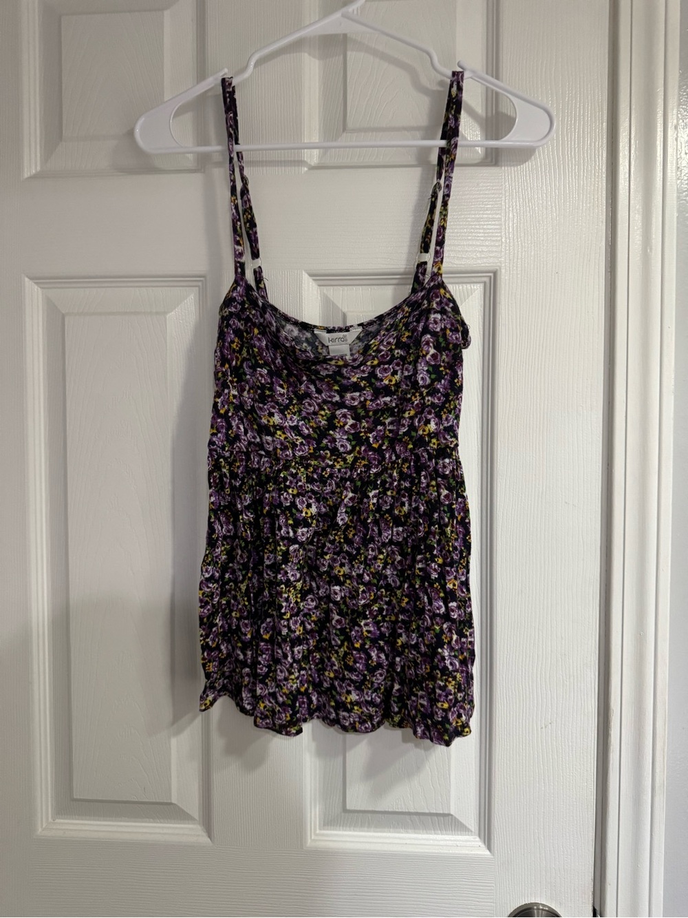 Kirra Purple Floral Smocked Tank with Spaghetti Straps